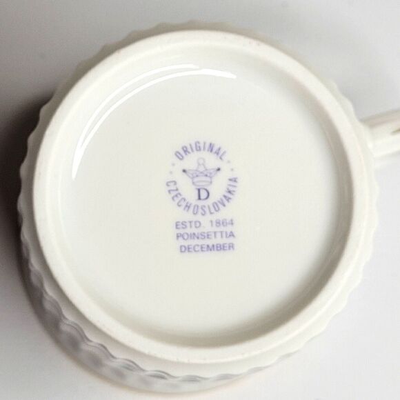 Original Czechoslovakia Crown D DECEMBER Flower of The Month POINSETTIA Mug Cup - Picture 4 of 8